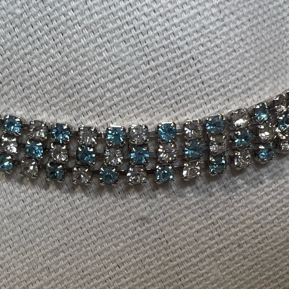 EUC Pair of adjustable, Choker Rhinestone necklace and bracelet sky blue - Picture 4 of 5